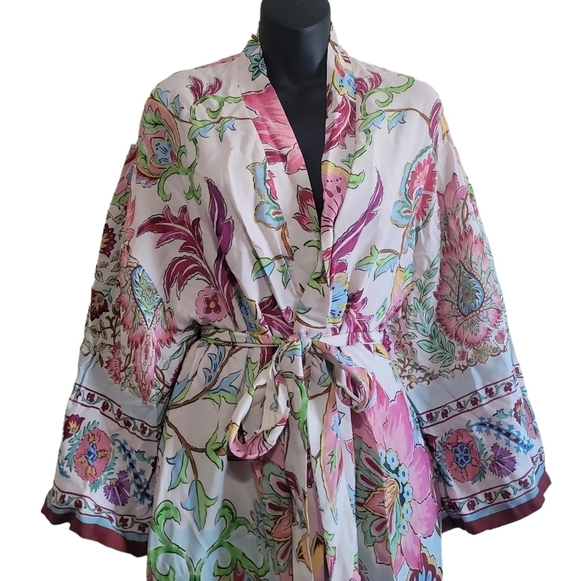 Zara Floral Pink Green Multicolor Printed Kimono Jacket With Belt Sz Small NWT - Picture 7 of 10